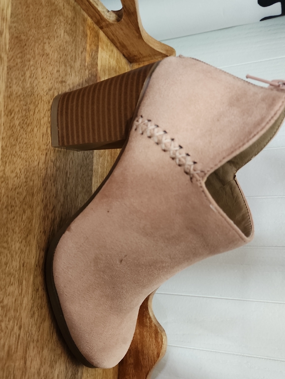 CCOCCI Blush Pink Suede Block Heel Ankle Bootie